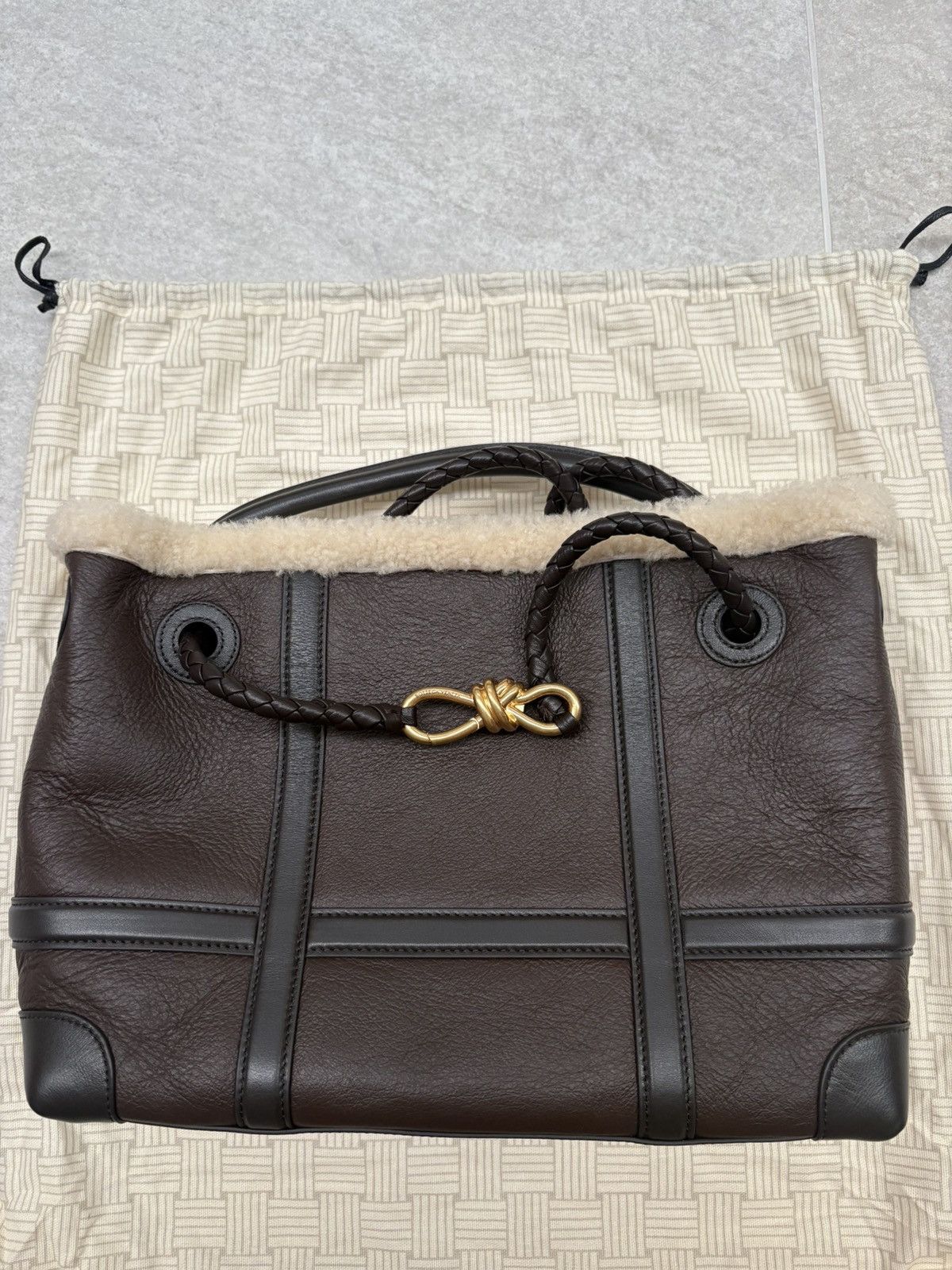 Bottega Veneta Andiamo shearling aviator bag in medium Size ONE SIZE - 2 Thumbnail