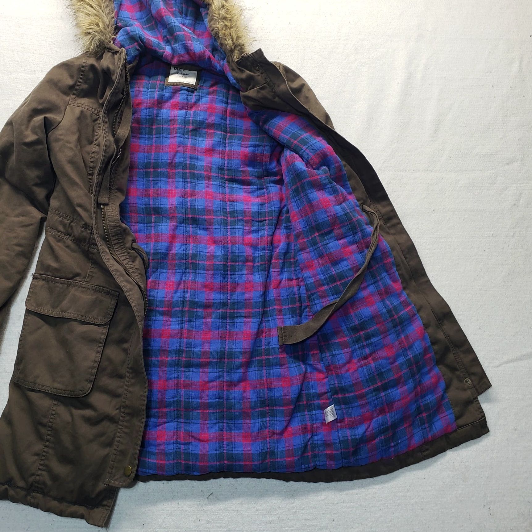 Old Navy Old Navy Hooded Field Jacket Zip Front Brown Plaid Lined Women's XS Size XS / US 0-2 / IT 36-38 - 4 Thumbnail