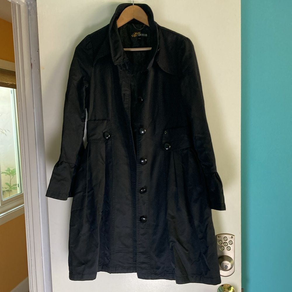 Guess Guess Womens Size M Black Button Front Trench Coat Size M / US 6-8 / IT 42-44 - 8 Thumbnail