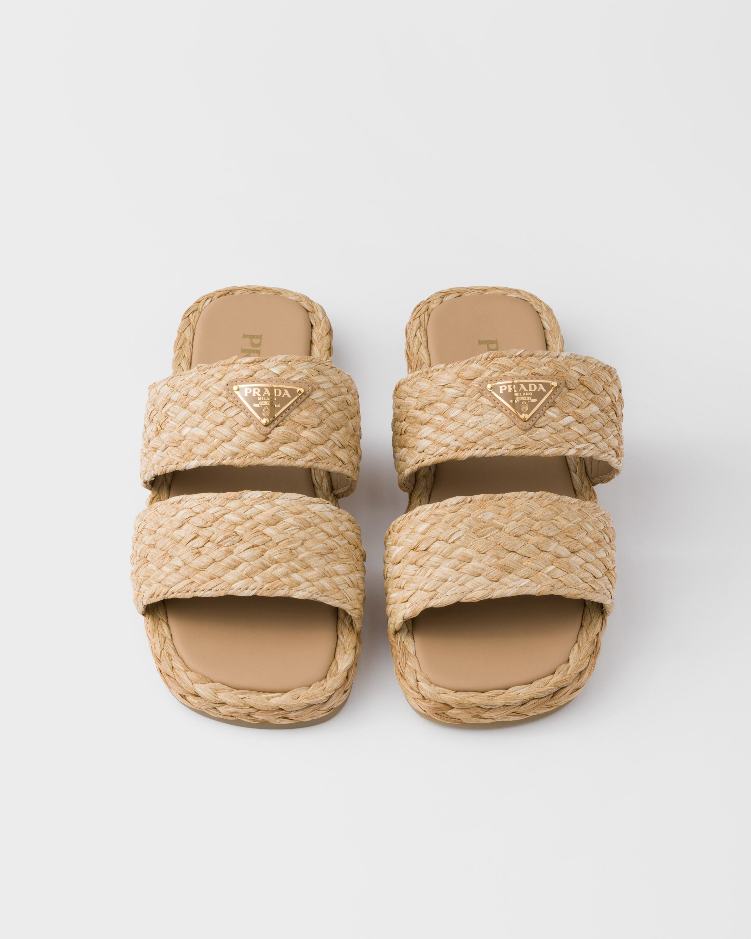 Prada o1bcso1str1025 Raffia Slides in Beige Size US 9 / EU 42 - 3 Thumbnail