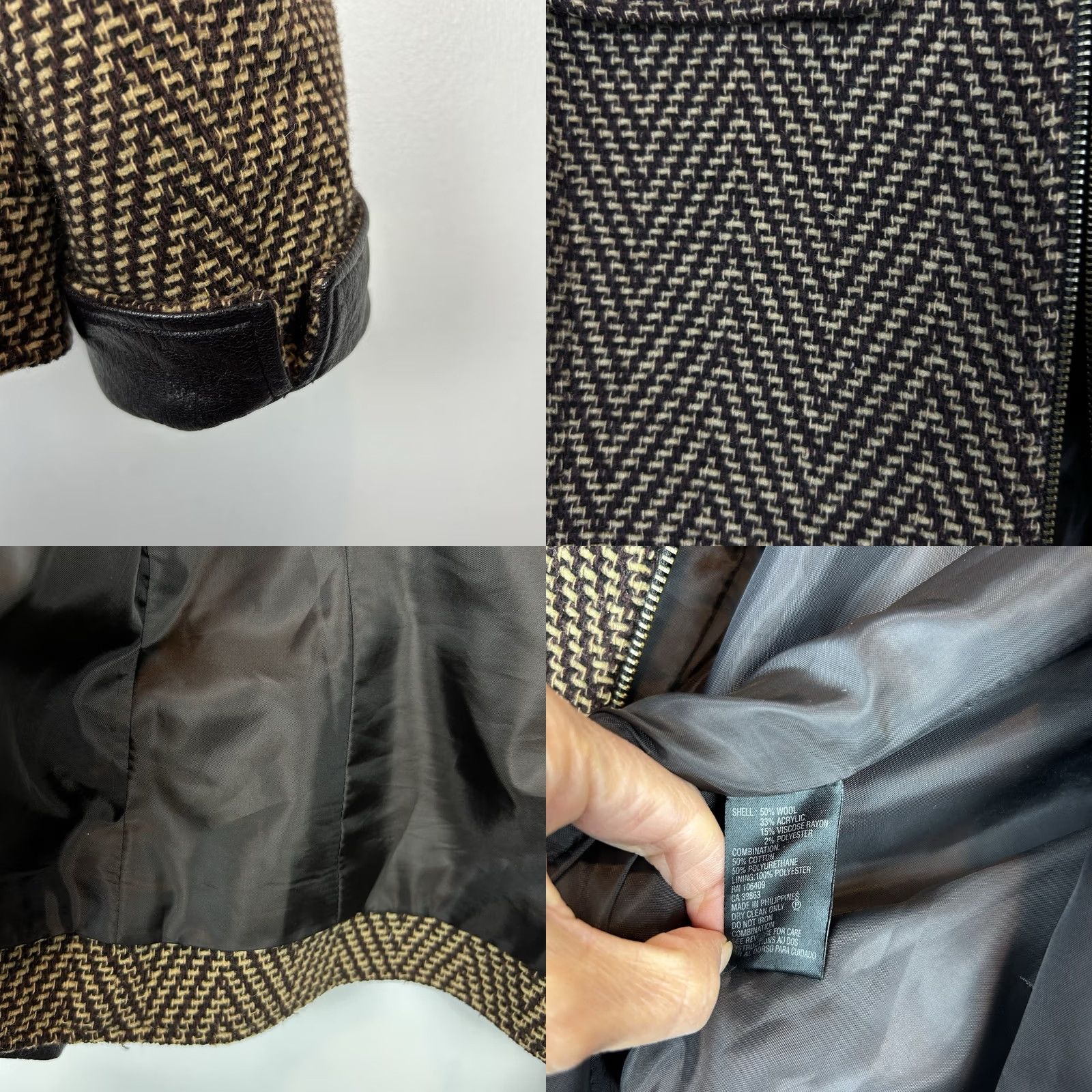 Vintage Tahari Blazer Womens 6 Petite Wool Blend Tweed Belted Lined Single-Breasted Jacket, Brown, Petite Size M / US 6-8 / IT 42-44 - 8 Thumbnail