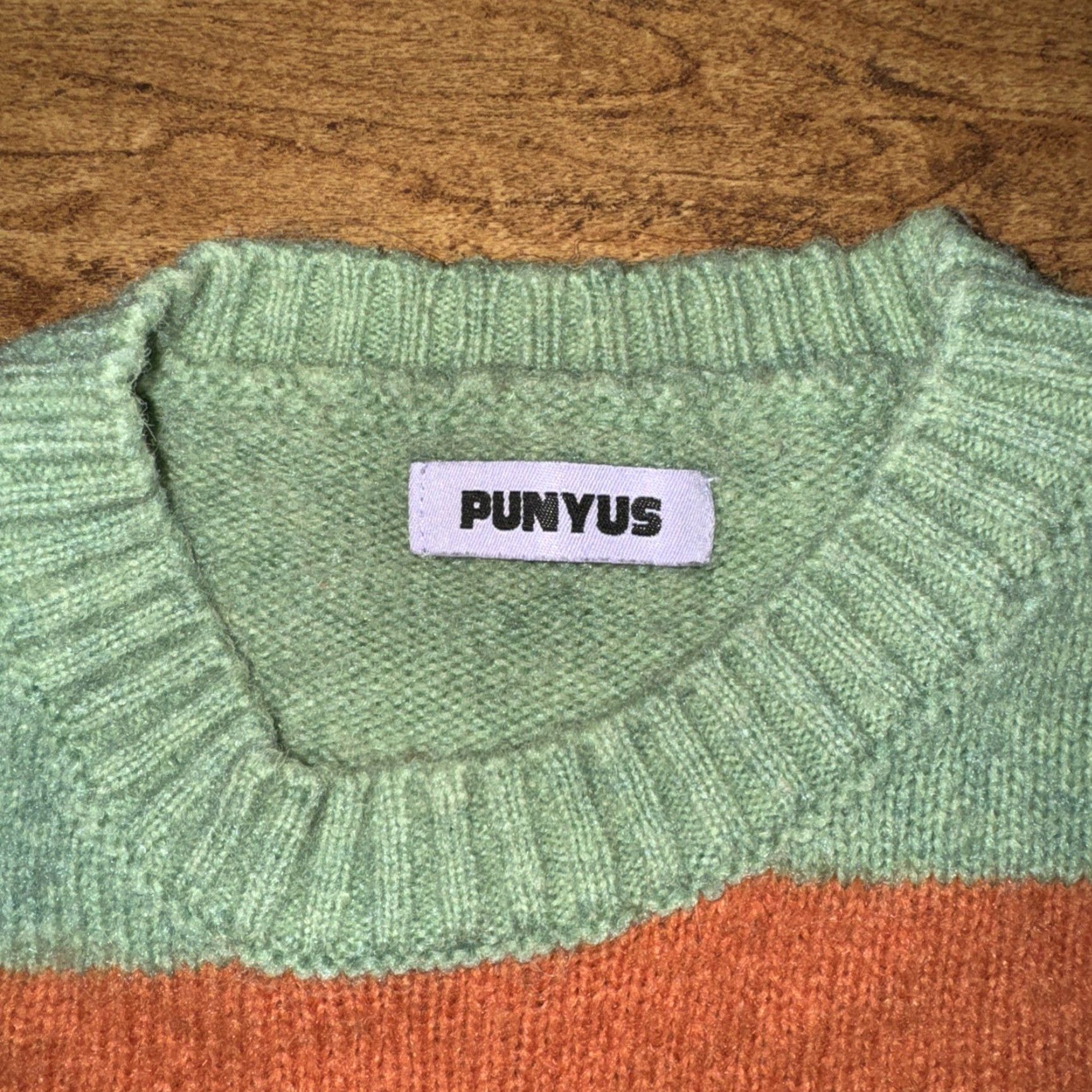 J Brand Punyus Knitted Wool Sweater Green/Orange Women XL Pullover Knit Wool Orange Green 28x26 Japan Brand Regular Size Women Pullover Sweater Size XL / US 12-14 / IT 48-50 - 2 Thumbnail