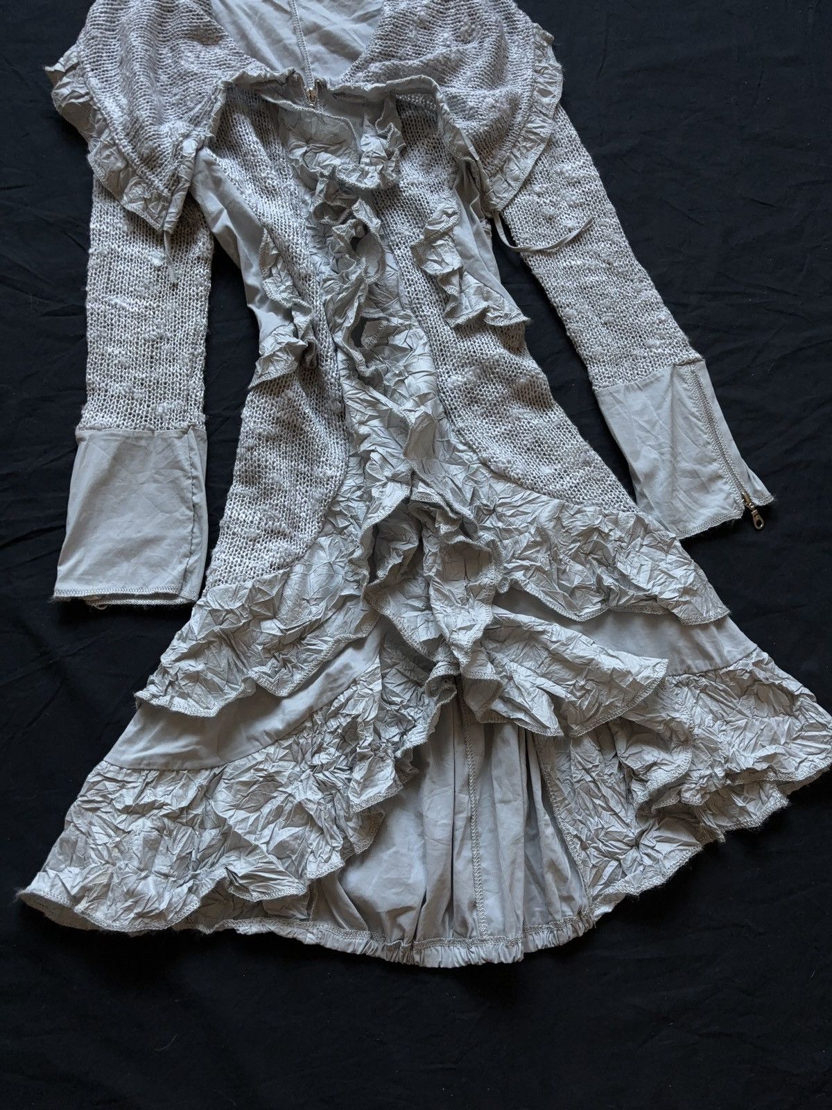 Vintage FRENCH MINI LACE RUFFLE MIXED LONG SLEEVE DRESS Size M / US 6-8 / IT 42-44 - 4 Thumbnail