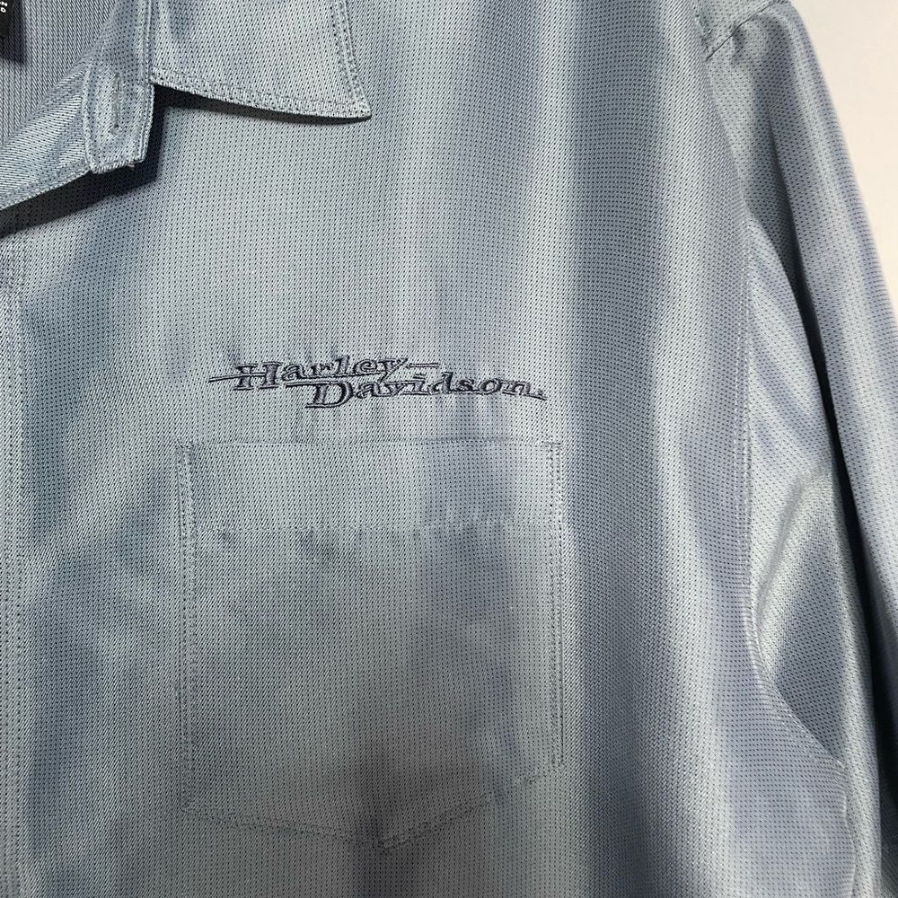Harley Davidson Harley Davidson Satin Button Front Blue Short Sleeve Shirt 2 Size XXL / US 16-18 / IT 52-54 - 3 Thumbnail