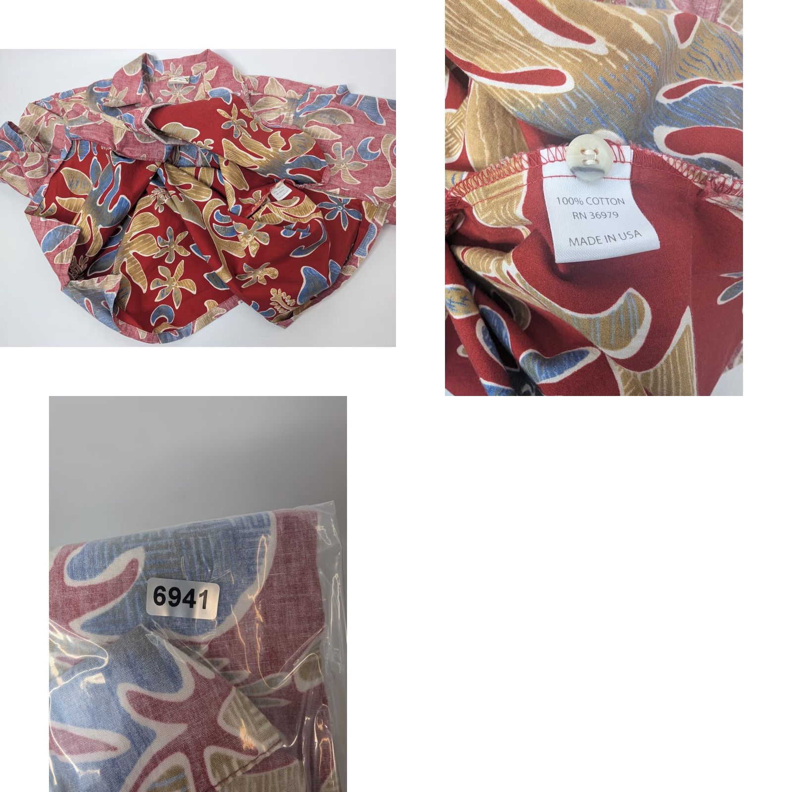Vivobarefoot VTG Go Barefoot Hawaiian Aloha Shirt Mens Large Red Floral Reverse Collar Button-Up Short Sleeve Size US L / EU 52-54 / 3 - 8 Thumbnail