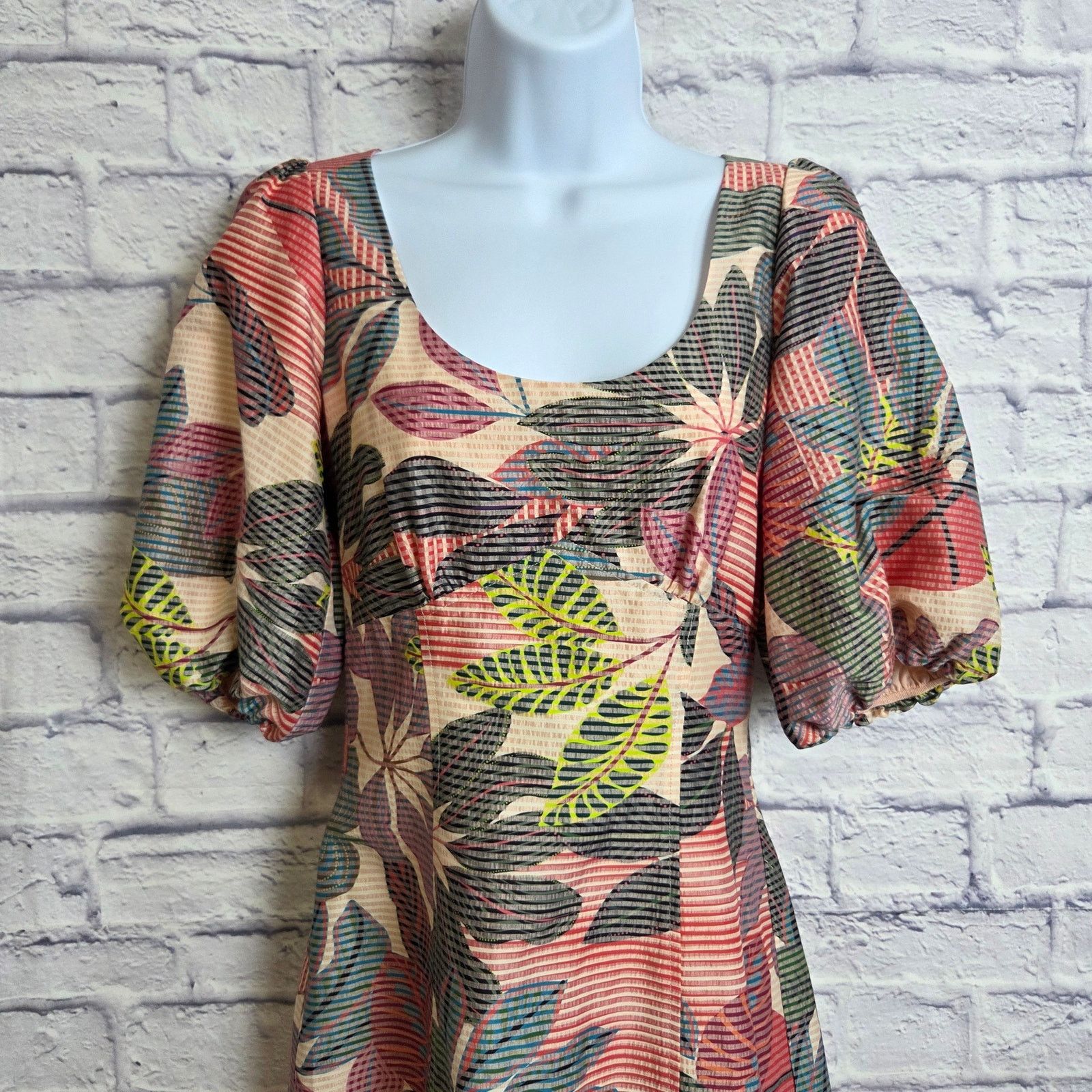 Parker Parker 0 Silk Blend Tropical Print Puff Sleeve Mini Dress Size XS / US 0-2 / IT 36-38 - 3 Thumbnail