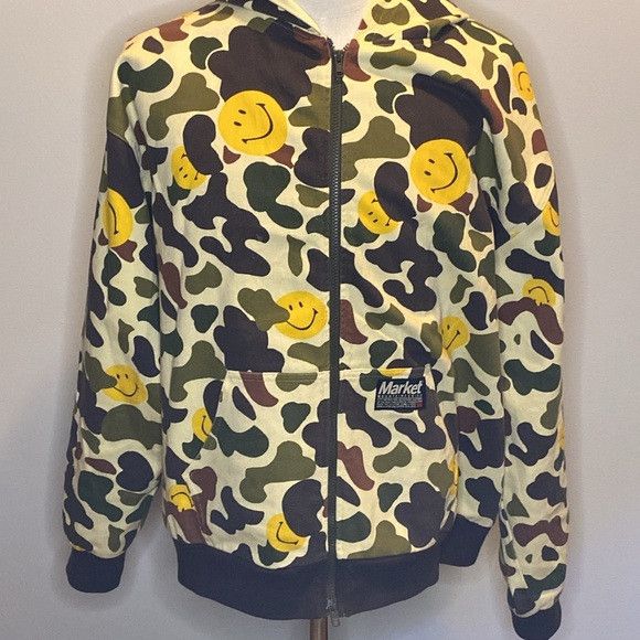 Market Market x SMILEY Camo Twill Zip Hoodie (sx XL) Size US XL / EU 56 / 4 - 3 Thumbnail