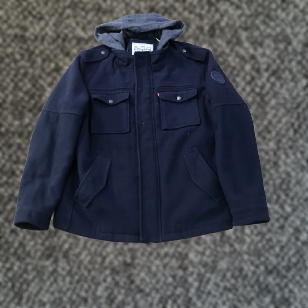Levi's VINTAGE Levi's JACKET Pea Coat Hooded Full Zip XL Black Mens Winter 90s Western Travel Workwear Size US XL / EU 56 / 4 - 1 Thumbnail