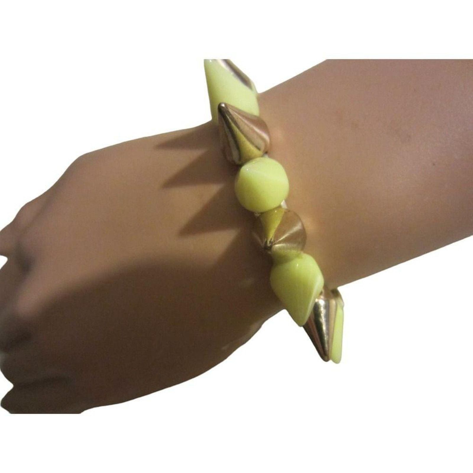 Other Spiked Stretch Bracelet Neon Yellow Gold Punk Y2K Accessory Size ONE SIZE - 3 Thumbnail