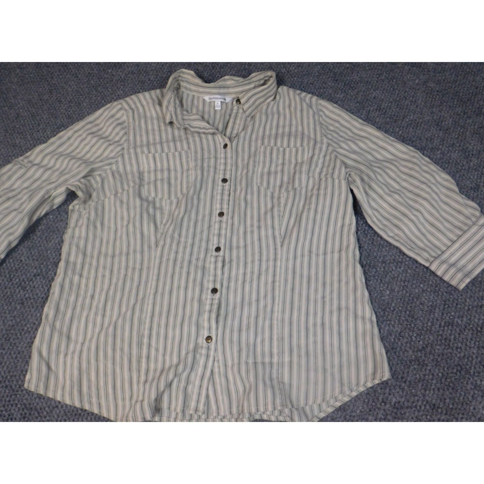 Croft & Barrow Croft & Barrow Womens Button-Up Shirt XL Green Striped Casual Long Sleeve Modal Rayon Classic Stretch Size XL / US 12-14 / IT 48-50 - 3 Thumbnail