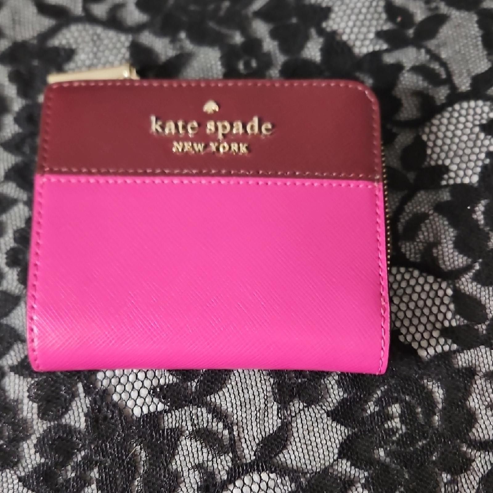 Kate Spade Two-Tone Hot Pink And Burgundy Zip Wallet, Women's