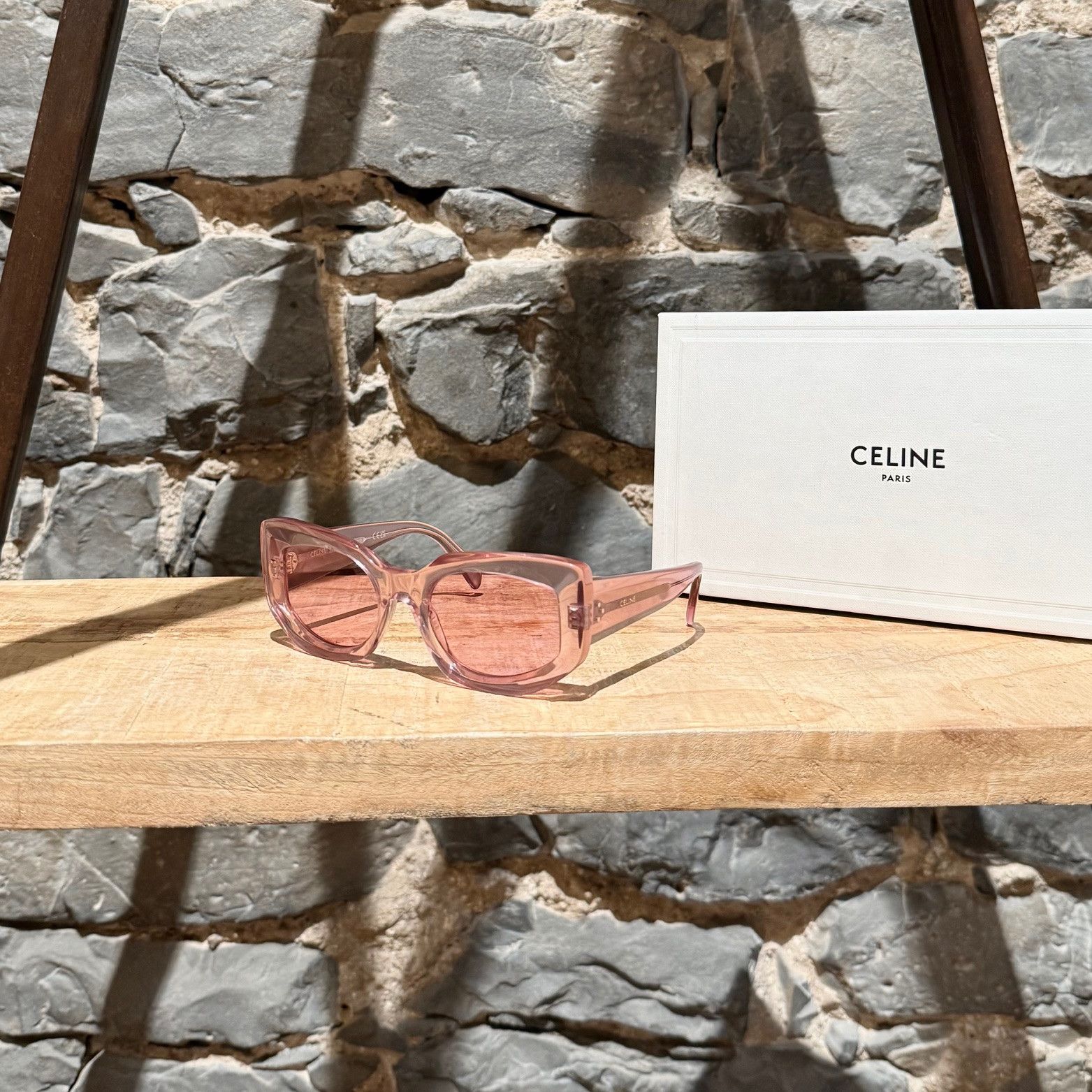 Celine Celine CL402771 Pink Clear Rectangular Cat-Eye Sunglasses Size ONE SIZE - 1 Thumbnail