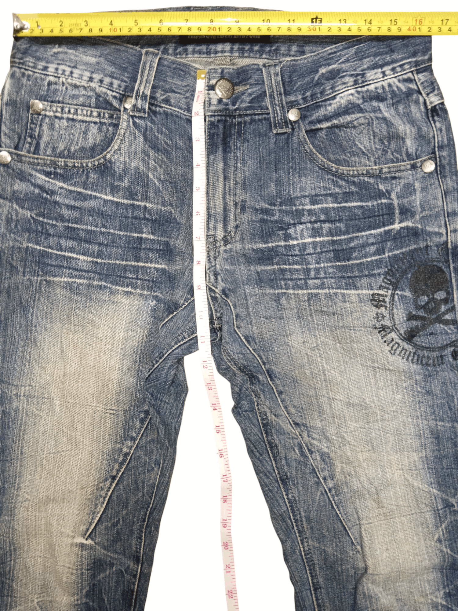 Tornado Mart 💥Jack Serika💥 Union Jack Punk Skull Flare Denim Size US 32 / EU 48 - 15 Thumbnail