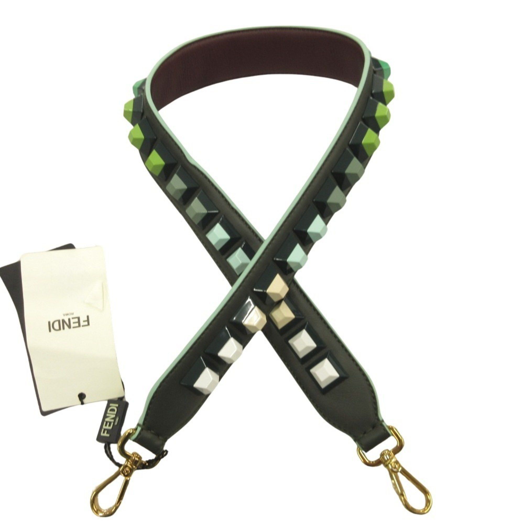 Fendi Studs Strap You Webbing Shoulder Leather Bag Accessory Green Men's Women's