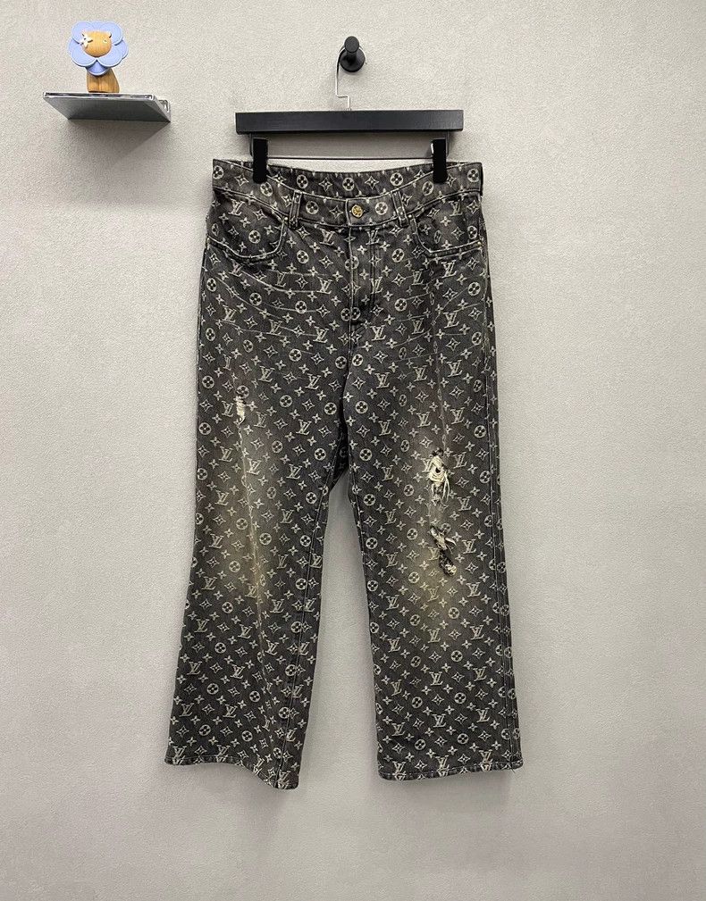 Louis Vuitton LV Black Gray Printed Denim Pants - dmc Size US 34 / EU 50 - 1 Thumbnail