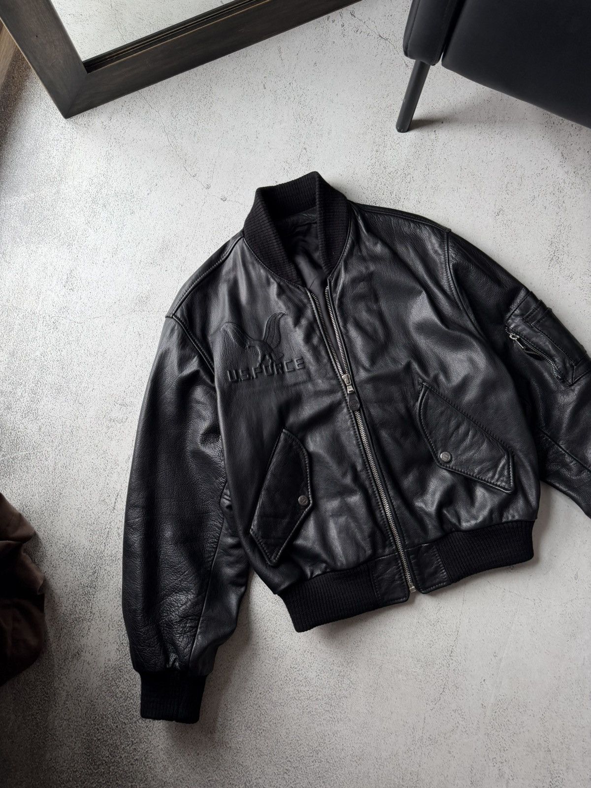 Leather U.S. Force Air Flying MA1 Aviator Leather Army Jacket Bomber Size US L / EU 52-54 / 3 - 3 Thumbnail