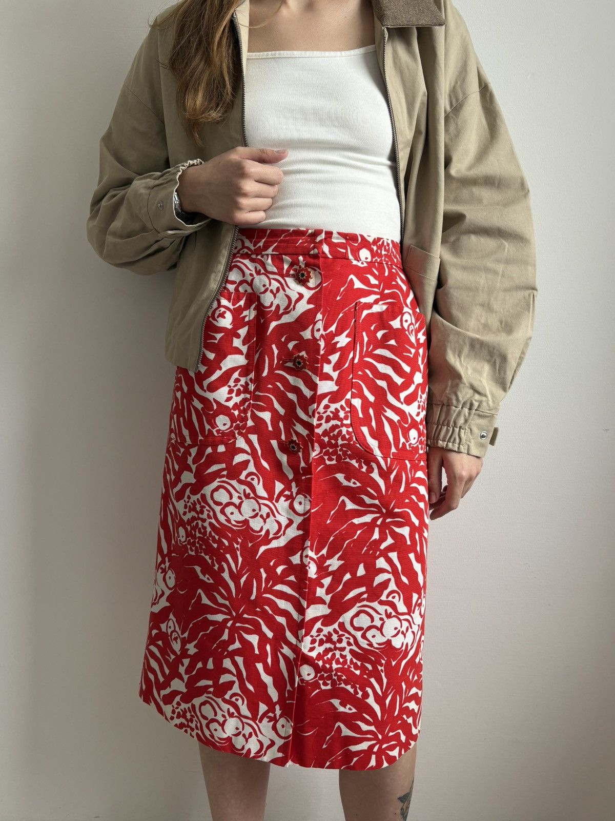 Yves Saint Laurent Yves Saint Laurent Rive Gauche S/S 1994 Pencil Skirt Red M Size 27" / US 4 / IT 40 - 1 Thumbnail