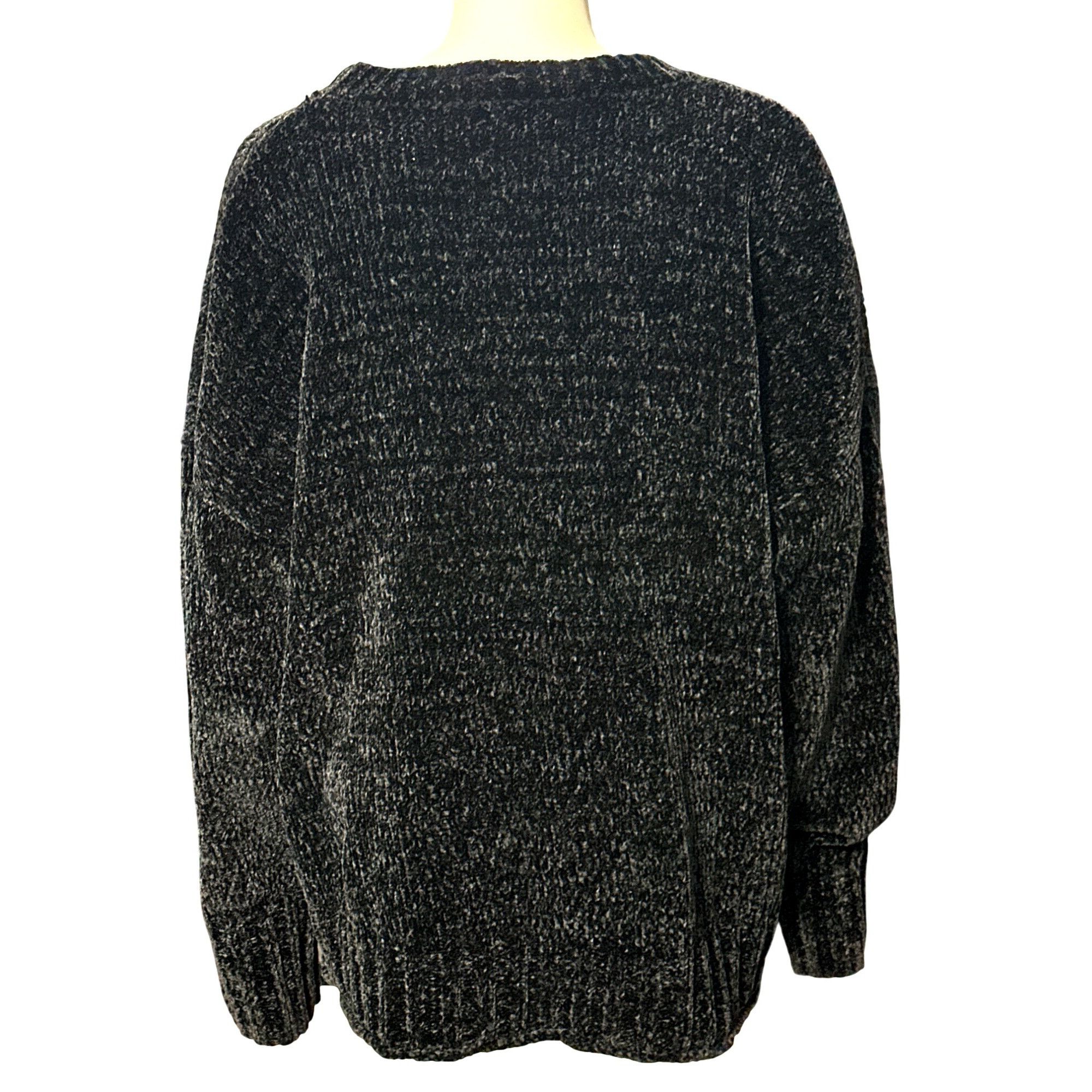 Seven 7 Seven7 Black Chenille Knit Sweater Soft Plush Crewneck Long Size XL / US 12-14 / IT 48-50 - 3 Thumbnail