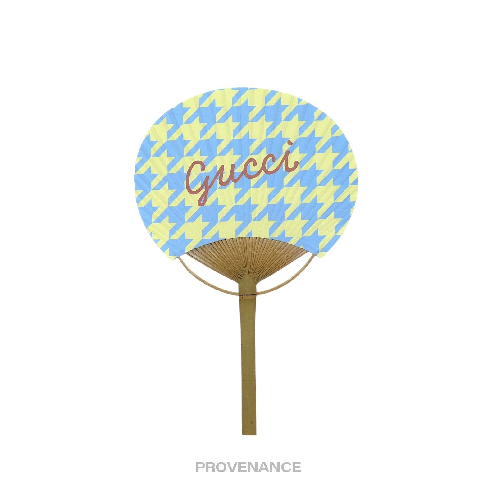Gucci 🔴 Gucci Logo Bamboo Hand Fan - Houndstooth Yellow Blue Size ONE SIZE - 1 Thumbnail