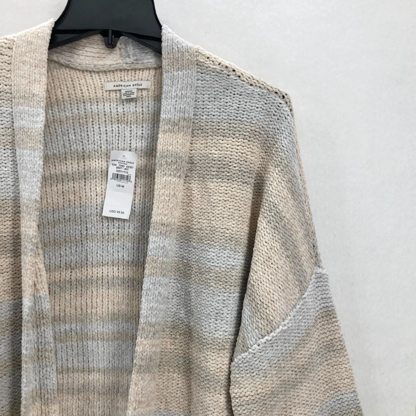 American Eagle Outfitters American Eagle Outfitters Cardigan Women’s Striped Knit Open Front M Gray Beige Sweater Size M / US 6-8 / IT 42-44 - 2 Thumbnail
