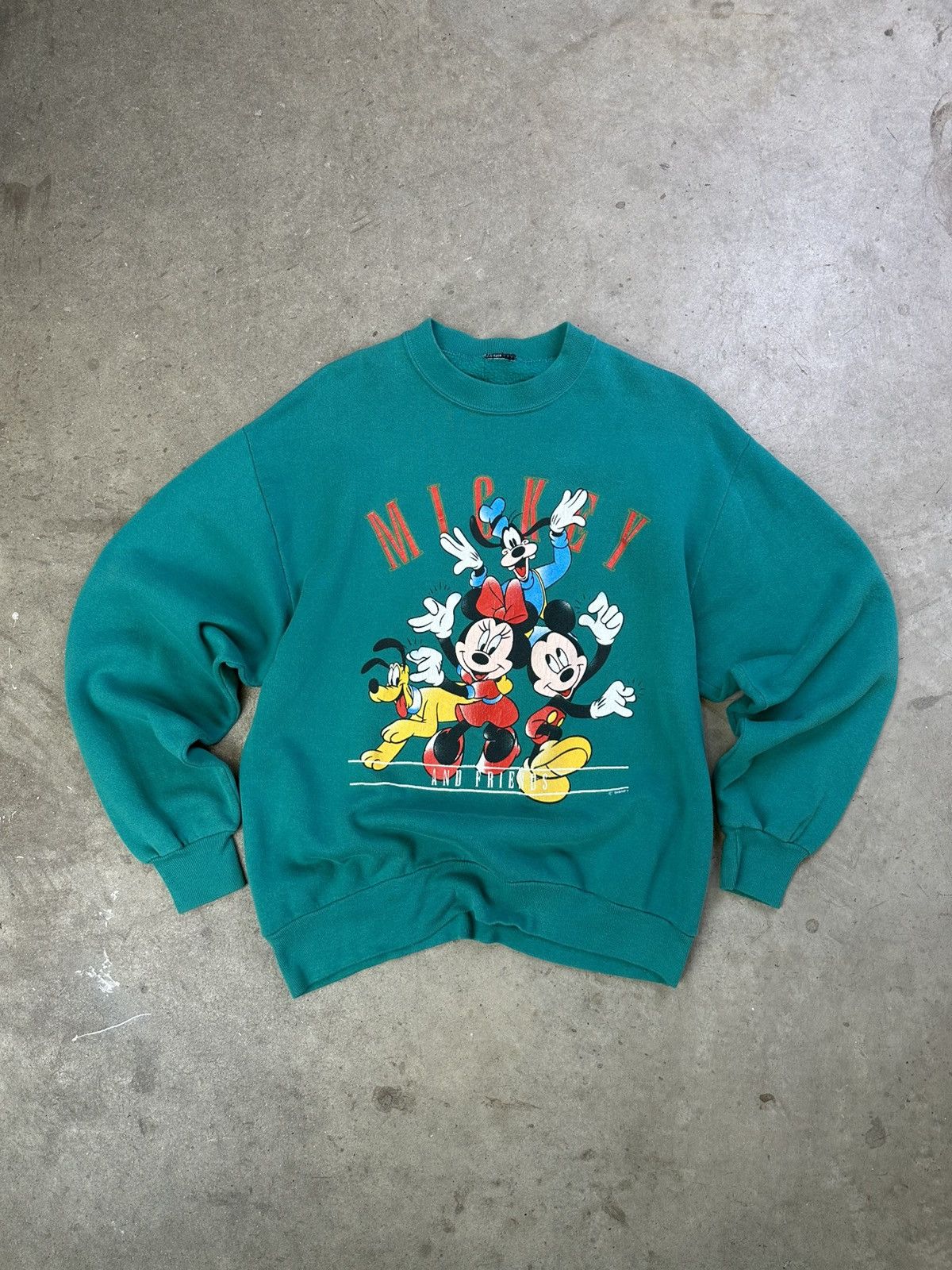 Mickey Mouse × Vintage 90s Mickey Crewneck Vintage Disney California Medium Teal Size US M / EU 48-50 / 2 - 1 Thumbnail
