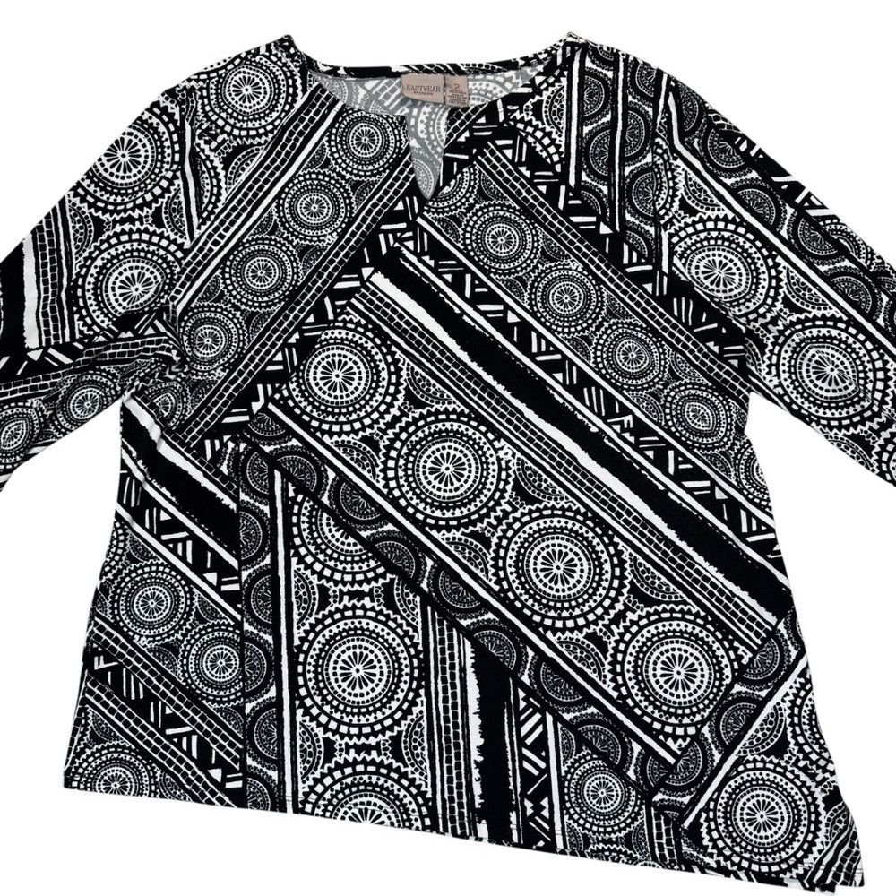 Chicos Easywear By Chico's Asymmetrical Hem 3/4 Sleeve Tunic Blous Size L / US 10 / IT 46 - 3 Thumbnail