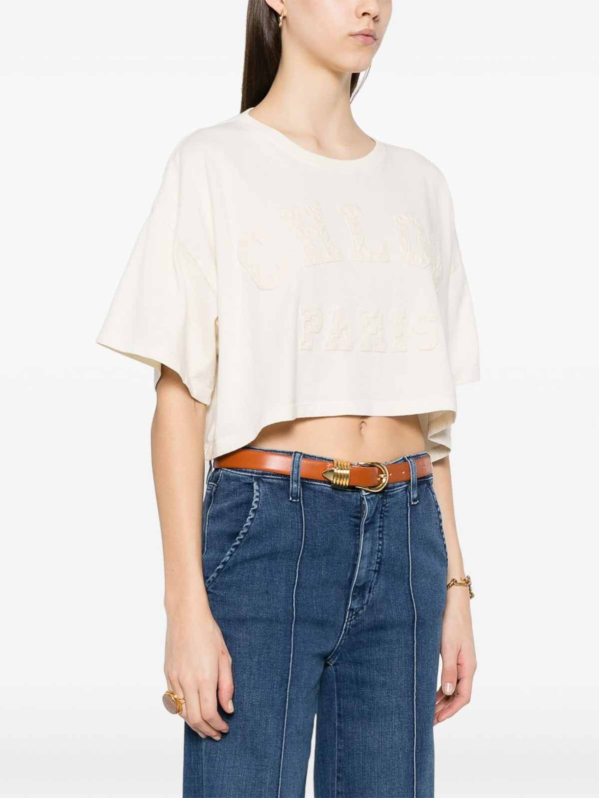Chloe o1loc1c11125 Cropped logo T-Shirt in Coconut Milk Size XS / US 0-2 / IT 36-38 - 5 Thumbnail