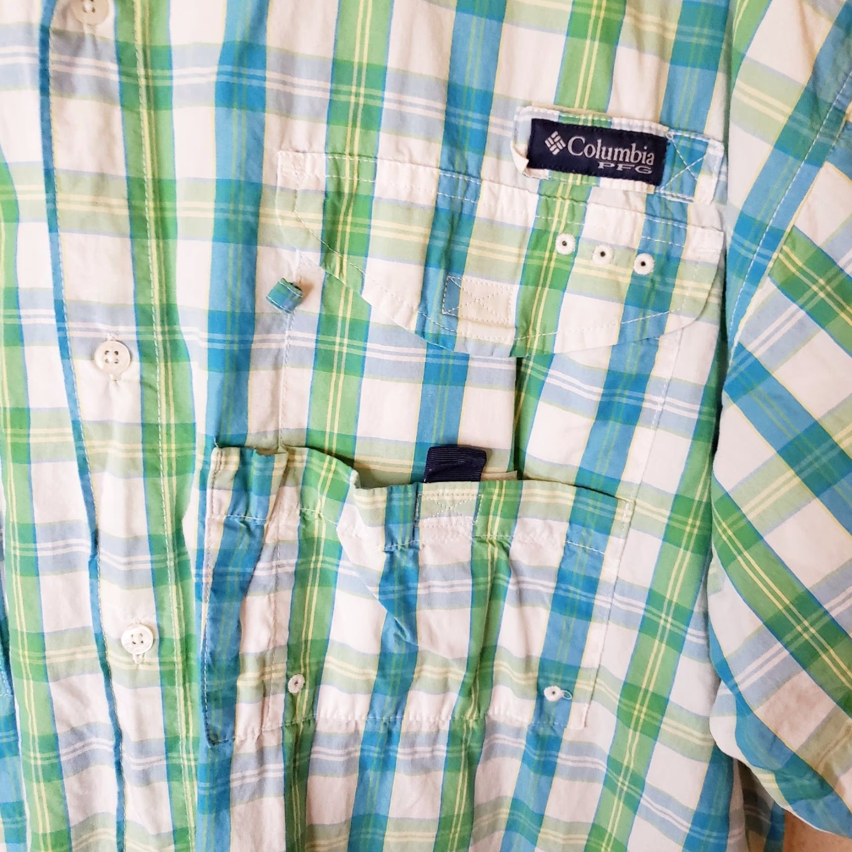 Vintage Columbia PFG Super Bonehead Fishing Shirt XXL Blue Green Plaid Short Sleeve Button-Up Size US XXL / EU 58 / 5 - 4 Thumbnail