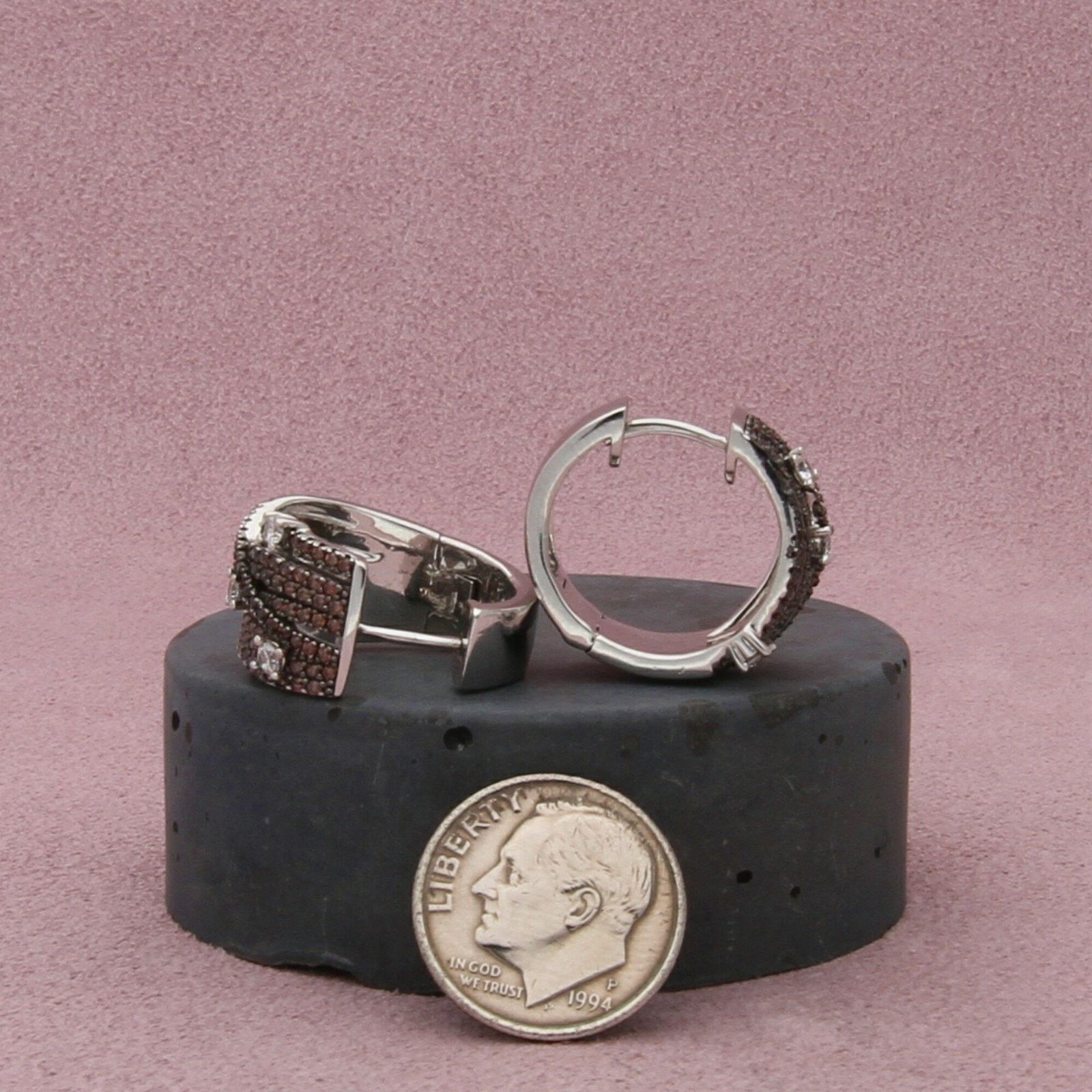 Sterling Silver sterling silver round-cut cz huggie hoop earrings Size ONE SIZE - 2 Thumbnail