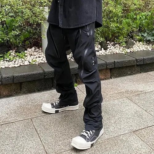 image of Leather x Unbrnd Front Double Zipper Straight Loose Vibe Style Pant in Black, Men's (Size 35)