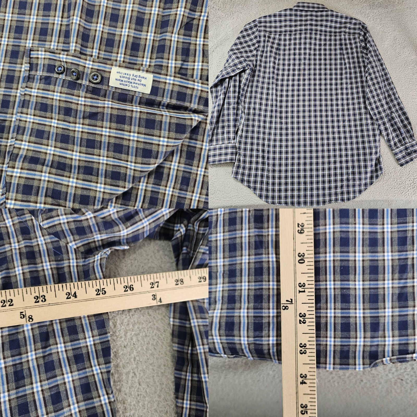 David Donahue David Donahue Dress Shirt Mens XL Blue Check Twill Cotton Long Sleeve Size 46R - 8 Thumbnail