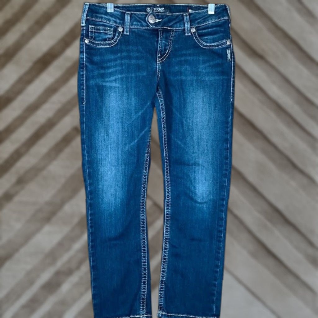 Vintage VINTAGE Silver Womens Jeans Capri Low Rise Stretch Blue Denim 30x23 Casual Size 30" / US 8 / IT 44 - 1 Thumbnail