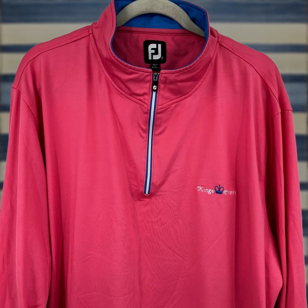 Footjoy FootJoy Mens 2XL Pink Kings Creek Quarter Zip Pullover Golf Nylon Spandex Mock Neck Zip Long Sleeve Activewear Casual Sportswear Size US XXL / EU 58 / 5 - 1 Thumbnail
