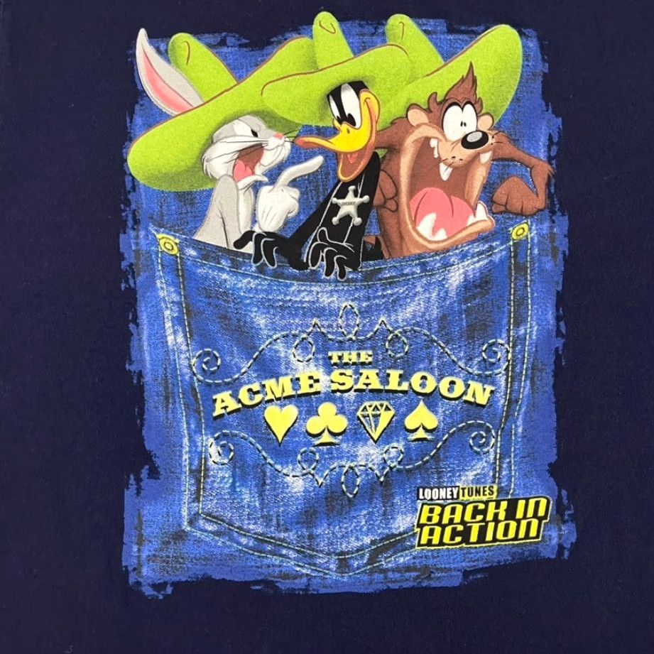 Vintage VINTAGE Looney Tunes T-Shirt Men Large Bugs Bunny Taz Back in Action Acme Logo Graphic Tee Blue 90s Size US L / EU 52-54 / 3 - 2 Thumbnail