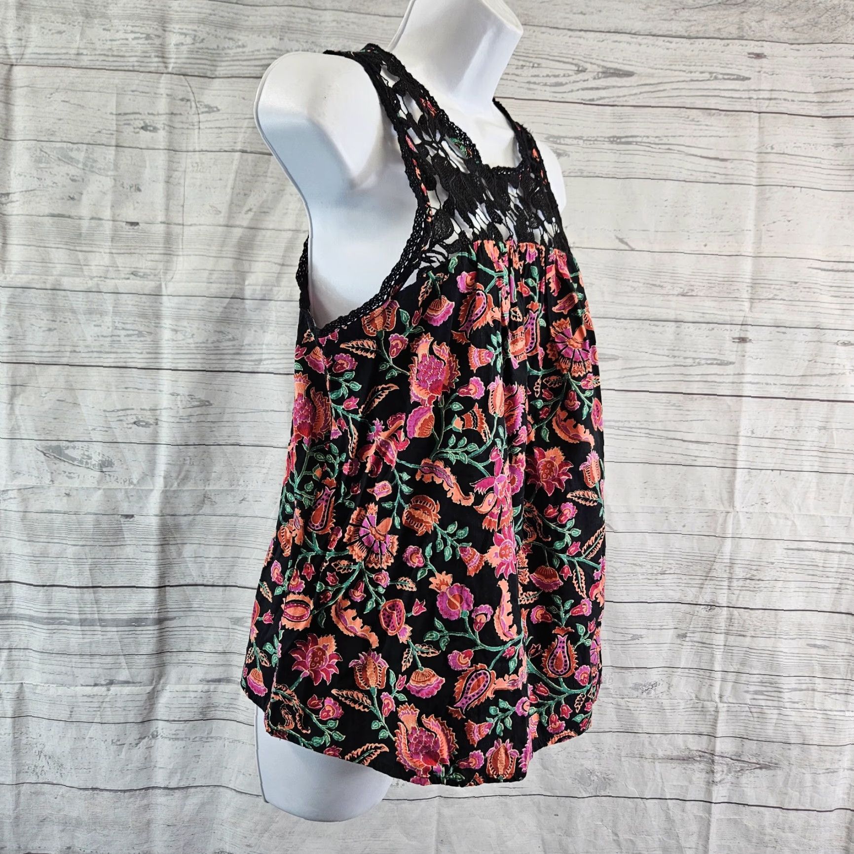 Vintage Knox Rose Womens Blouse Sleeveless Top Small Black Pink Floral Cotton Blend Round Neck Shirt Womens Size S / US 4 / IT 40 - 3 Thumbnail