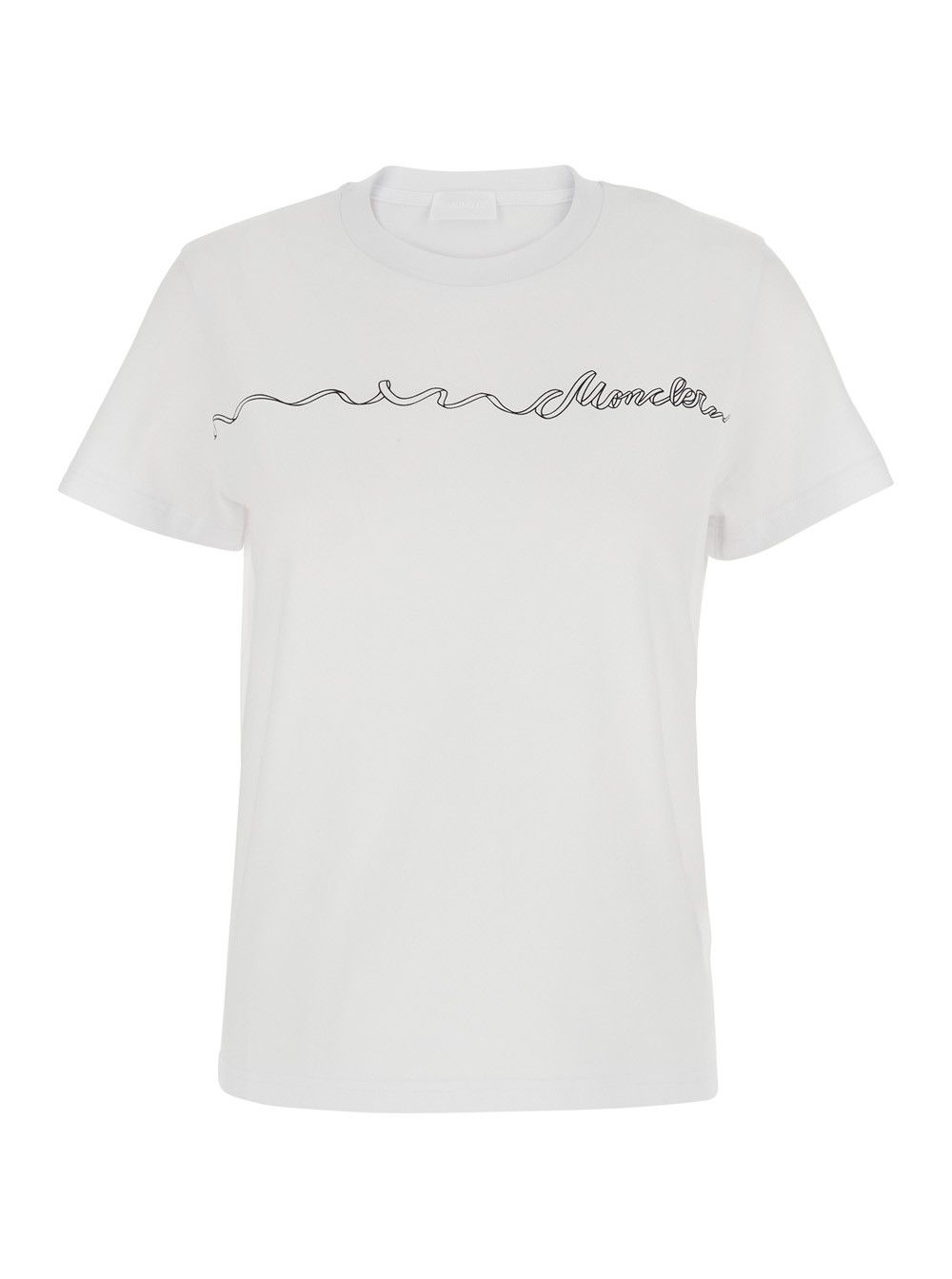 Moncler White Crew Neck T-Shirt with Logo Print on the Front in Cotton for Women Size S / US 4 / IT 40 - 1 Thumbnail