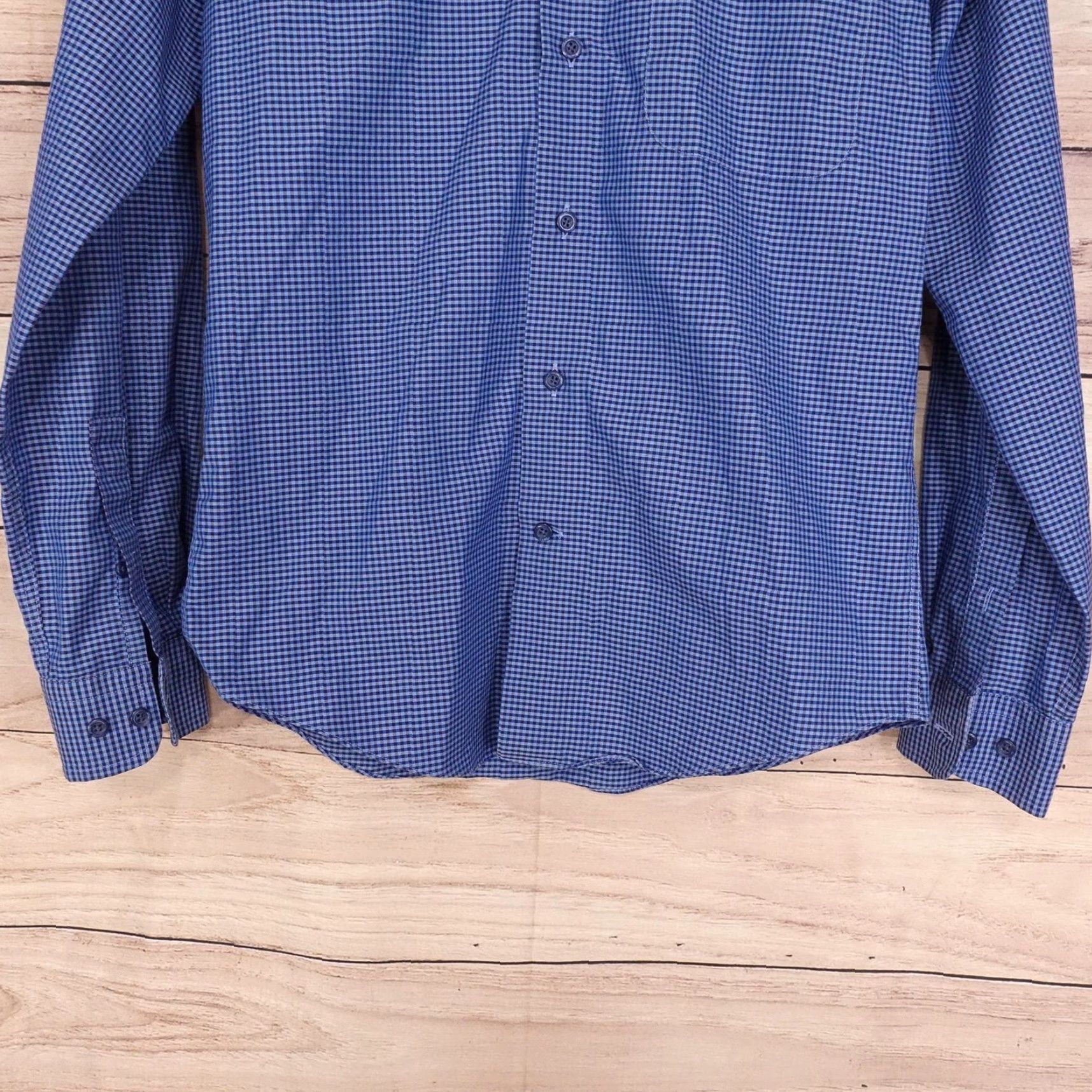Joseph Abboud Joseph Abboud Indigo Blue Shirt Men Neck 16 Slim Non-Iron Gingham Dress 34/35 Sleeve 100% Cotton Mens Size US L / EU 52-54 / 3 - 3 Thumbnail