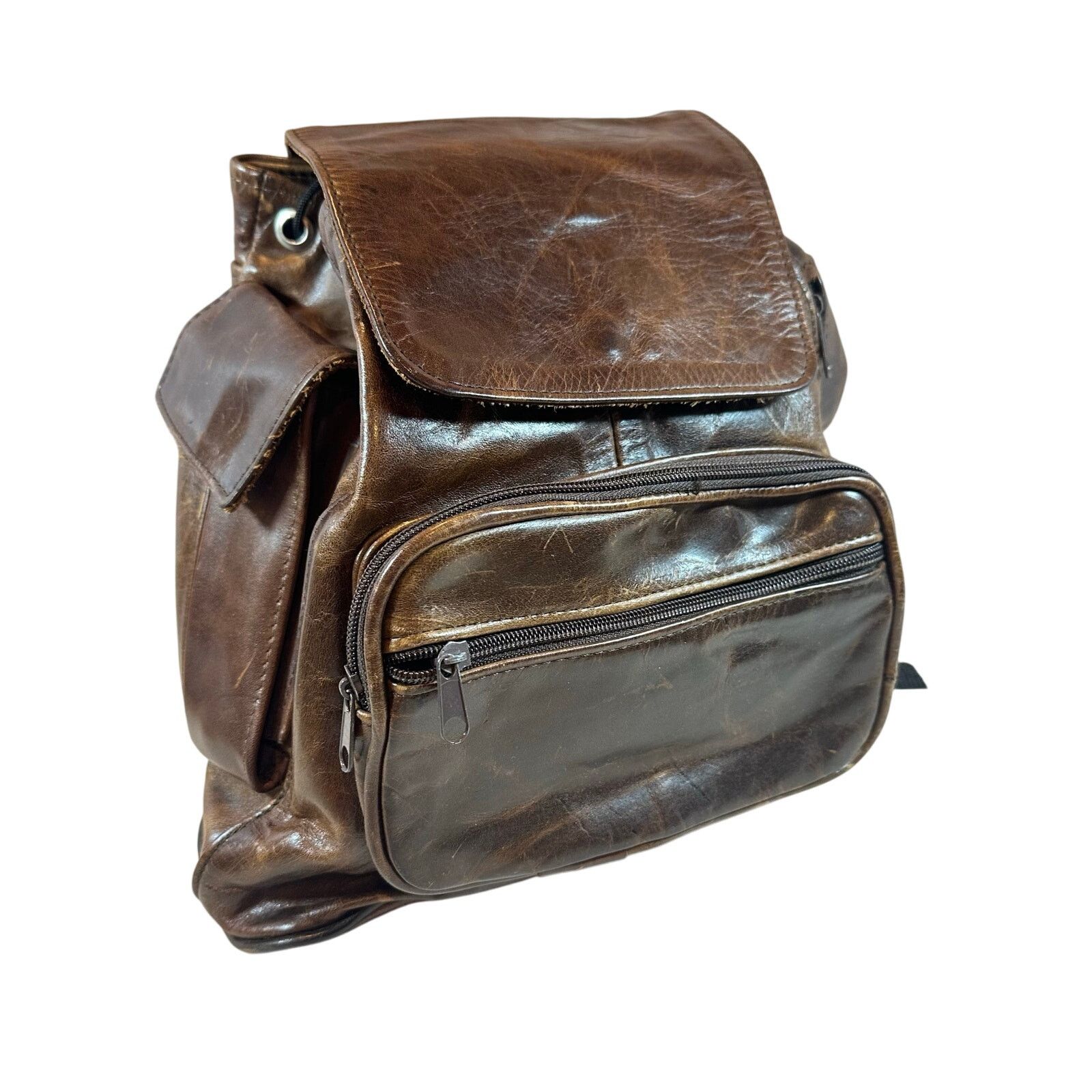 Other Brown Leather Backpack Satchel Zip Up Slingback Straps Size ONE SIZE - 1 Thumbnail
