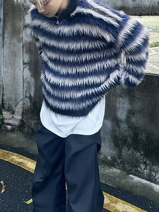 Japanese Brand STEAL! Japan Stripe Mohair Sweater Size US L / EU 52-54 / 3 - 3 Thumbnail