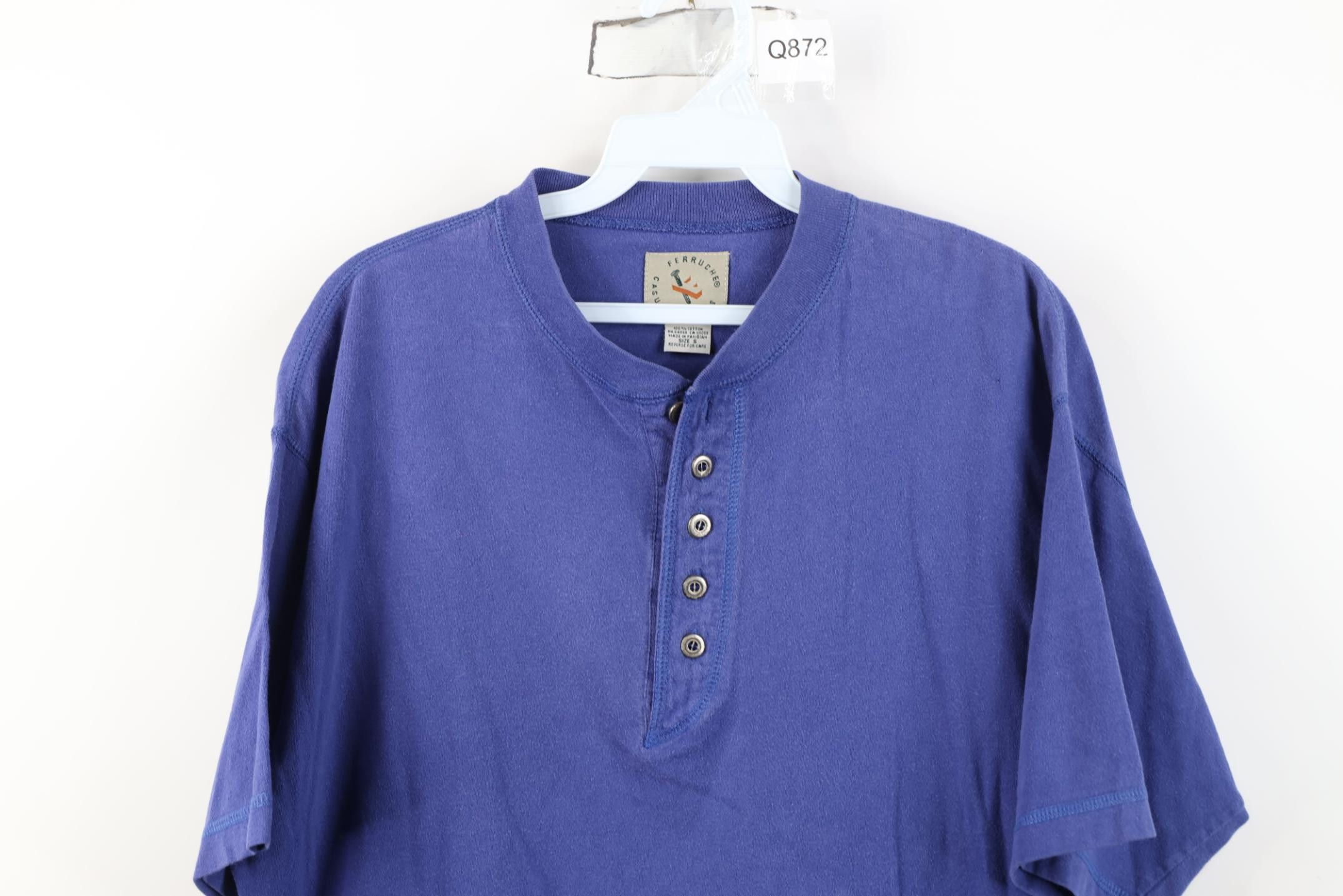 Vintage Vintage 90s Streetwear Blank Cotton Henley T-Shirt Blue Size US S / EU 44-46 / 1 - 2 Thumbnail