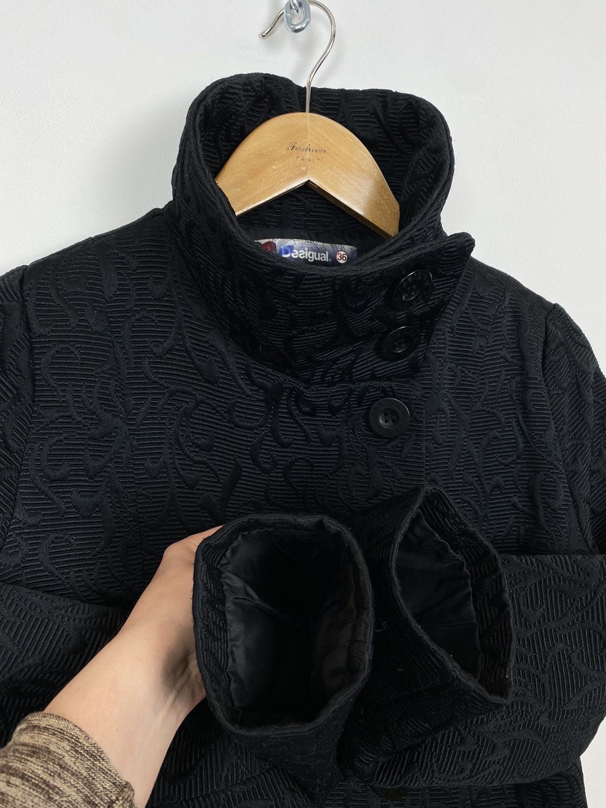 Desigual Desigual Black Pakaian Wanita Button-Through Coat Sz EUR36 Size XS / US 0-2 / IT 36-38 - 6 Thumbnail
