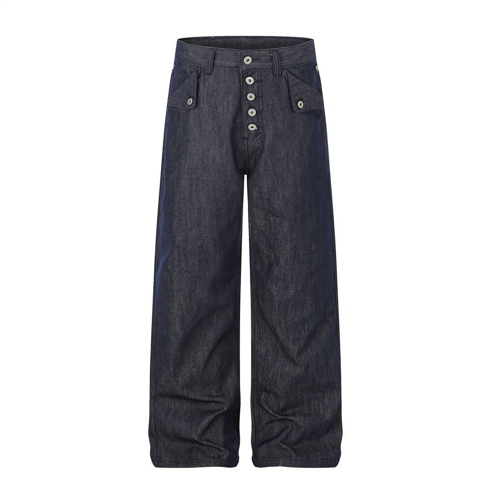 Japanese Brand American Solid-Color Button-Detail Loose Wide-Leg Jeans Size US 32 / EU 48 - 1 Thumbnail