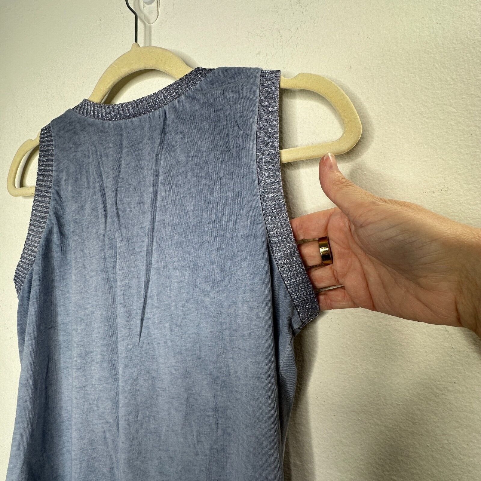 Other Gray Blue Knit Sleeveless Scoop Neck Tank Sequined Stars Med Size M / US 6-8 / IT 42-44 - 8 Thumbnail
