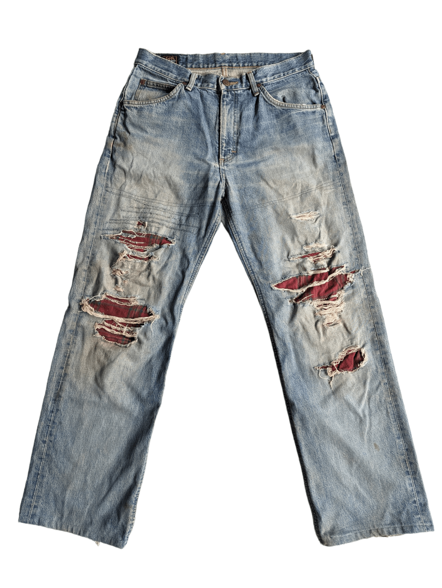 image of Kurt Cobain x Lee Vintage Lee Rider Patchwork Distressed Denim, Men's (Size 32)