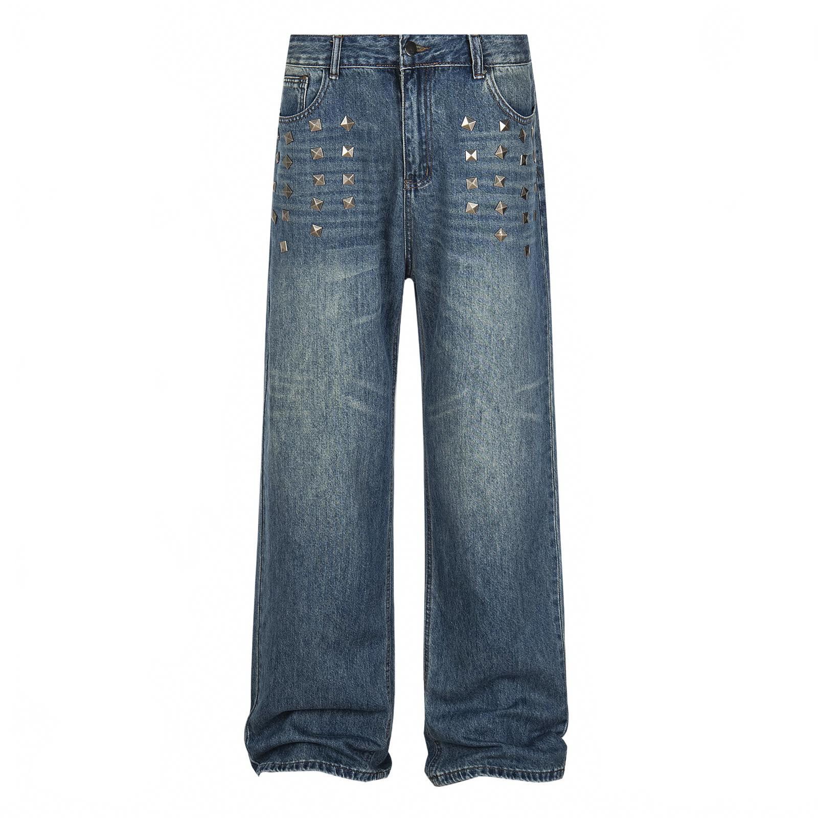 Japanese Brand Blue Studded Wide Leg Denim Jeans, Relaxed Fit Jeans Size US 30 / EU 46 - 1 Thumbnail