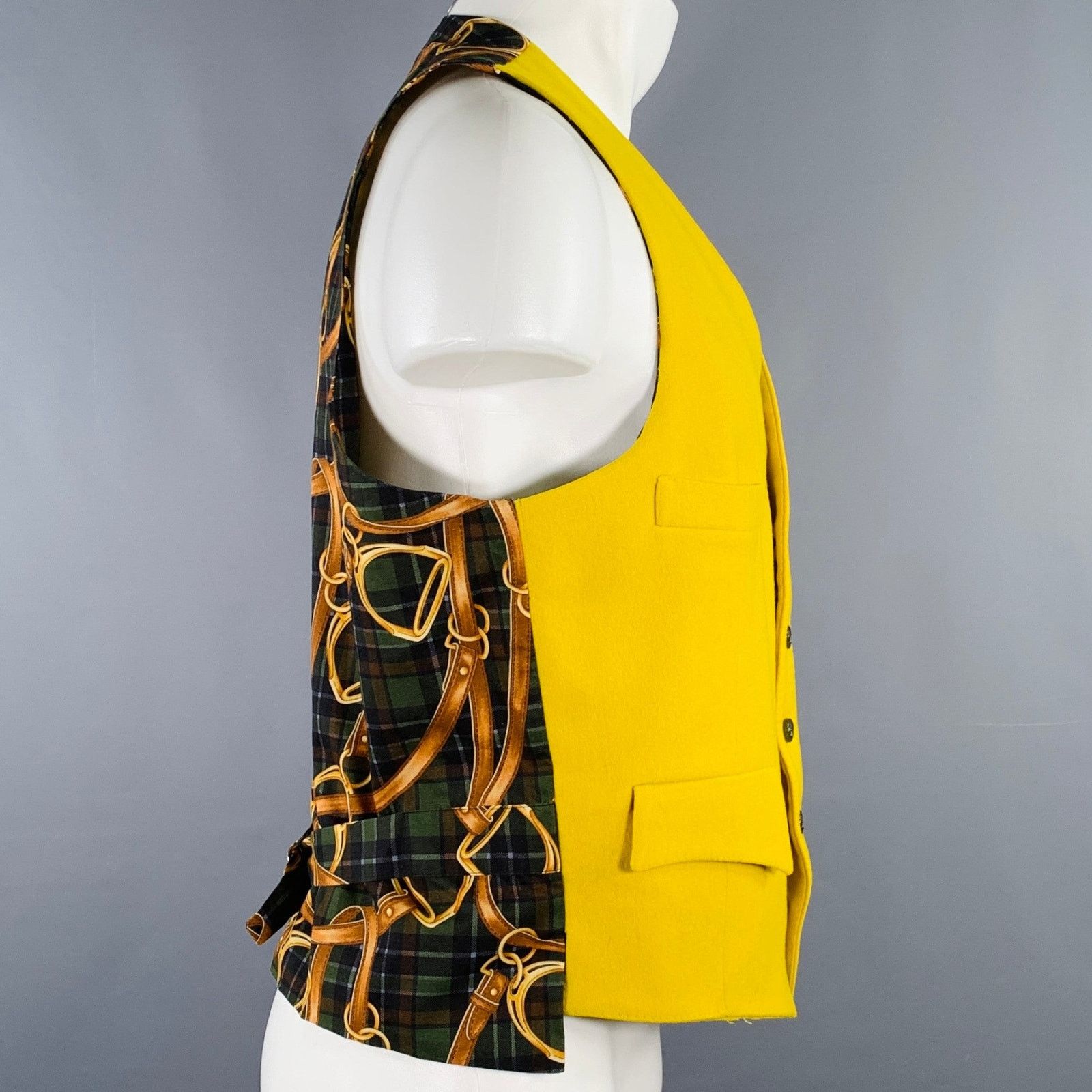 Vintage Size M Yellow Mixed Fabrics Wool Single Breasted Vest Size 38R - 2 Thumbnail