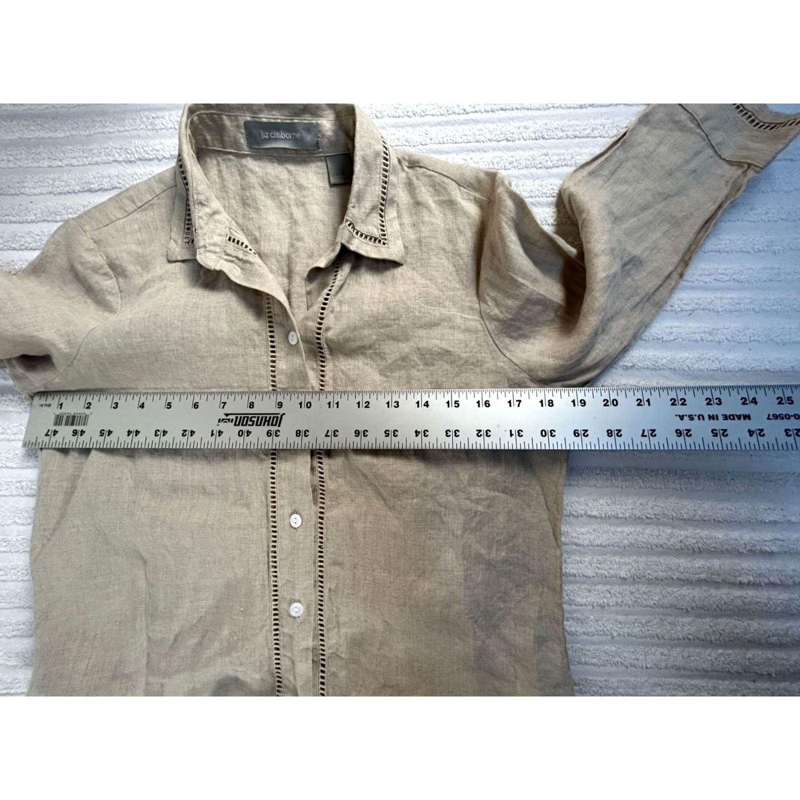 Liz Claiborne Liz Claiborne Shirt Womens Beige 3/4 Sleeve Lace Insert Linen Button-Up Small Size L / US 10 / IT 46 - 7 Thumbnail