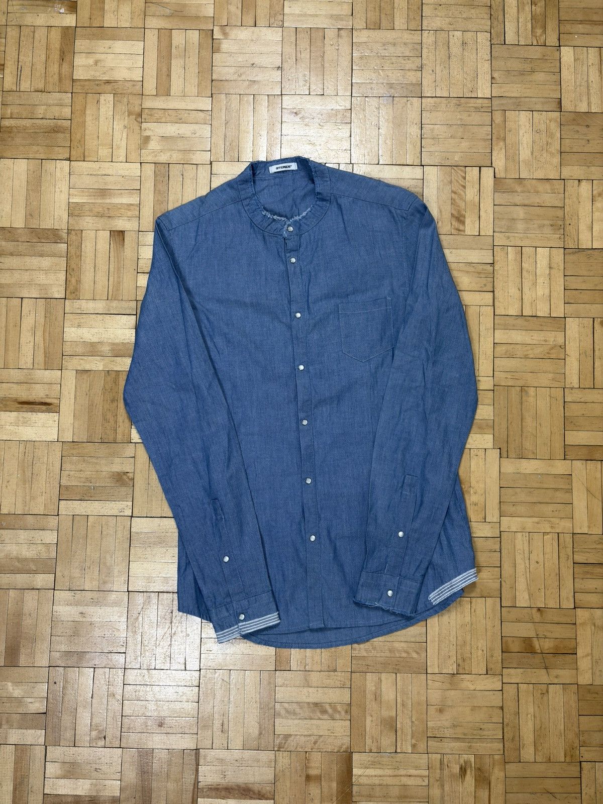 Officina36 Officina36 Avant Garde Blue Pearl Snap Patchwork Shirt Size US S / EU 44-46 / 1 - 1 Thumbnail