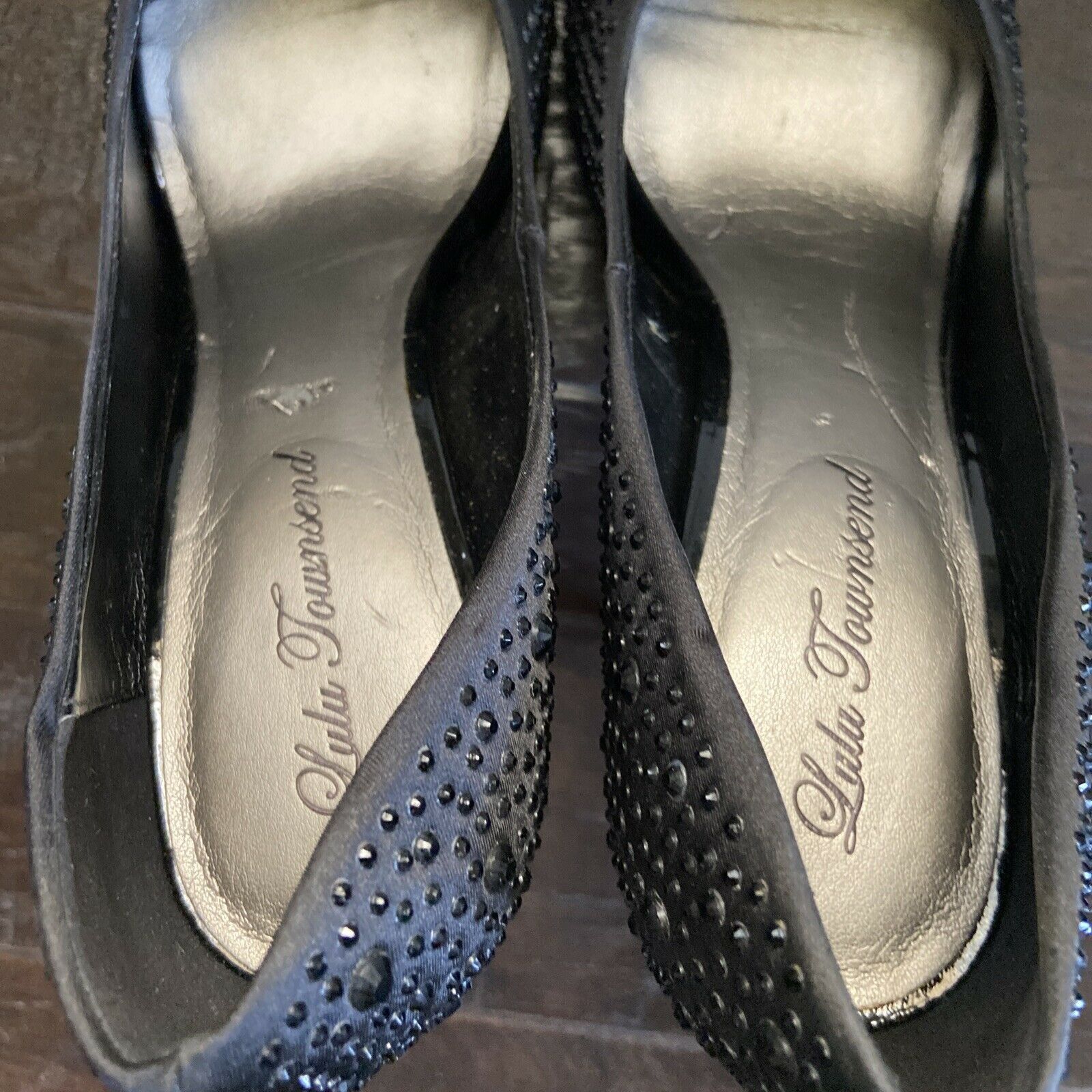 Other Lulu Townsend Black Satin Rhinestone Peep Toe Heels Size 9.5 Size US 9.5 / IT 39.5 - 7 Thumbnail