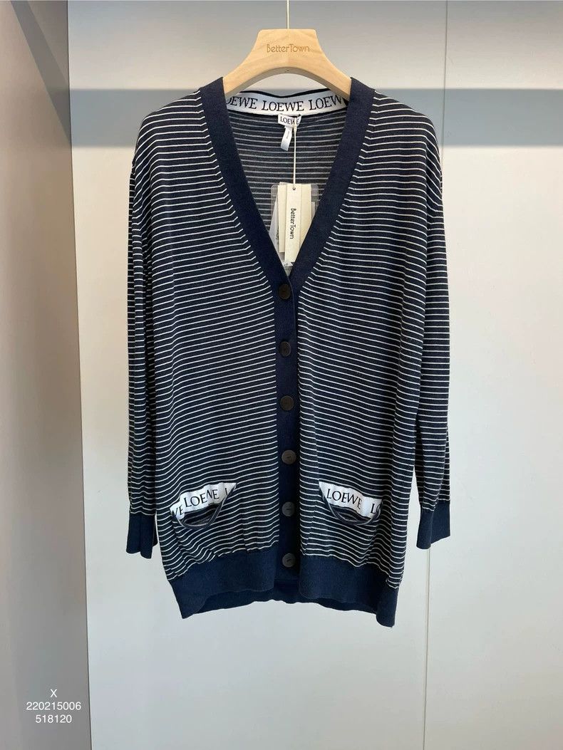 Loewe LOEWE Blue and white striped wool long sleeve sweater Size S / US 4 / IT 40 - 1 Thumbnail